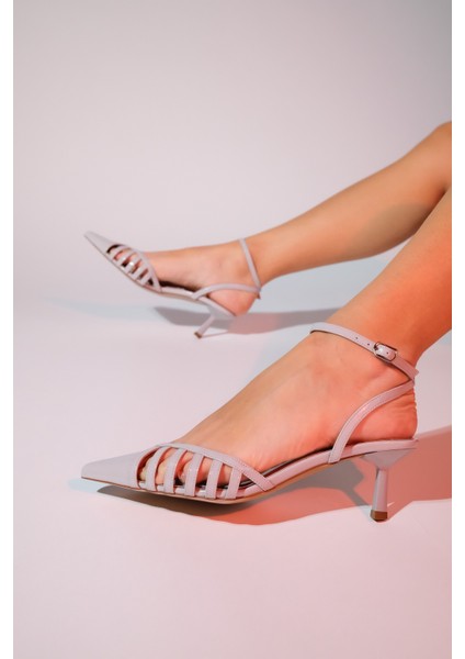 Liede Gri Rugan Kadın Sivri Burun Ince Topuklu Ayakkabı