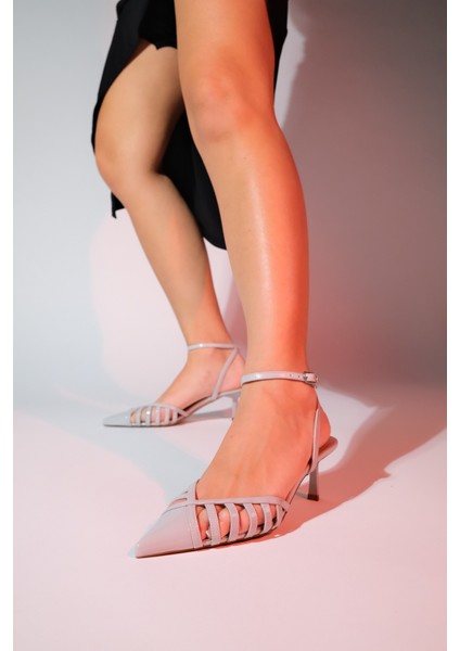 Liede Gri Rugan Kadın Sivri Burun Ince Topuklu Ayakkabı modelleri