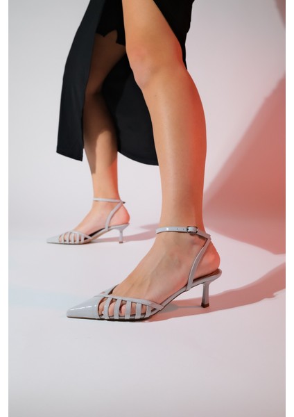 Liede Gri Rugan Kadın Sivri Burun Ince Topuklu Ayakkabı indirimleri