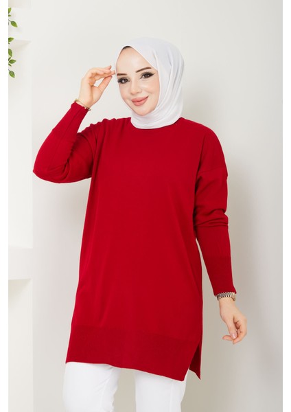 Bordo Mevsimlik Merserize Salaş Triko Tunik