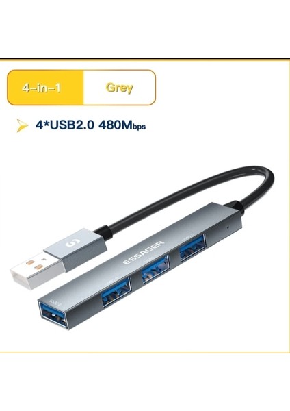 4'ün 1'i Hub Çoklayıcı CE/FC/ROHS Lisanslı Laptop/Bilgisayar/ USB Girişli 480Mbps Usb4x2.0 Usb Girişli Metal Aleminyum Sağlam 480Mbps Hızlı