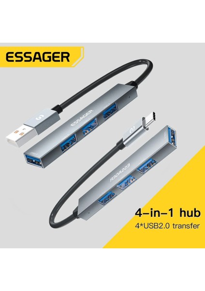 4'ün 1'i Hub Çoklayıcı CE/FC/ROHS Lisanslı Laptop/Bilgisayar/ USB Girişli 480Mbps Usb4x2.0 Usb Girişli Metal Aleminyum Sağlam 480Mbps Hızlı