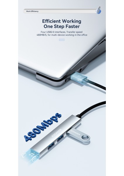 4'ün 1'i Hub Çoklayıcı CE/FC/ROHS Lisanslı Laptop/Bilgisayar/ USB Girişli 480Mbps Usb4x2.0 Usb Girişli Metal Aleminyum Sağlam 480Mbps Hızlı
