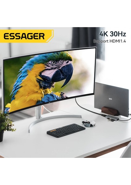 7'in 1'i Laptop/Macbook/Tv/Projektör Hub Çoklayıcı /4K 30Hz HDM/Type-C/TF Kart/SD Kart/Usb 3.2/Usb 2.0/Pd 60W/ 5Gps Hızlı En Son Nesil Yeni Teknoloji Orjinal