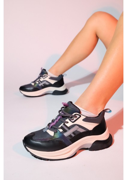 Sterda Siyah Yeşil Kadın Kalın Taban Spor Sneakers