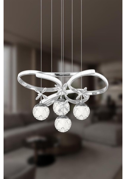 9225-40 Kr 4 Toplu Krom LED Avize(Beyaz Işık -Sarı Işık - Gün Işığı) fiyatları