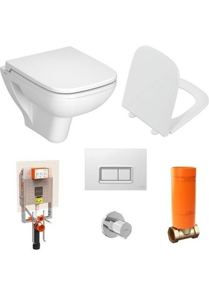 S20 Square Asma Klozet 48 cm + S20 Klozet Kapağı + Vitra Gömme Rezervuar Set