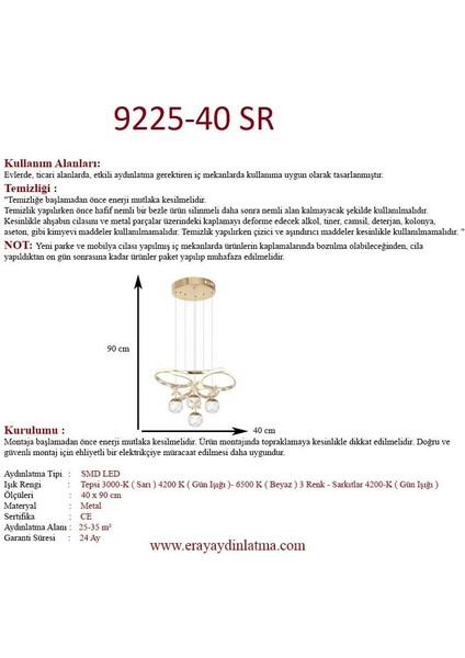 9225-40 Sr 4 Toplu Gold LED Avize