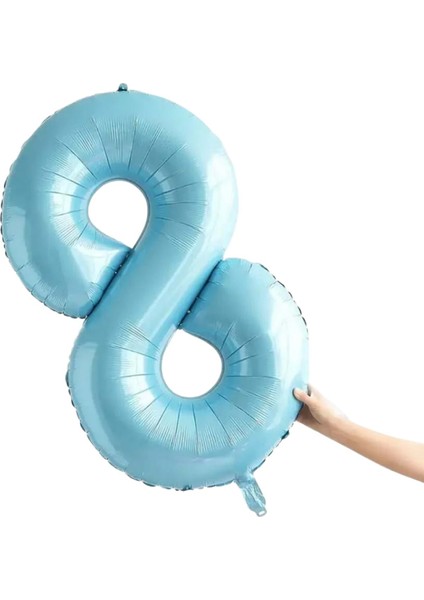 34 inç 8 Açık Mavi Renk Rakam Folyo Balon