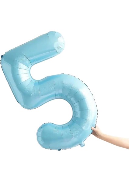 34 inç 5 Açık Mavi Renk Rakam Folyo Balon