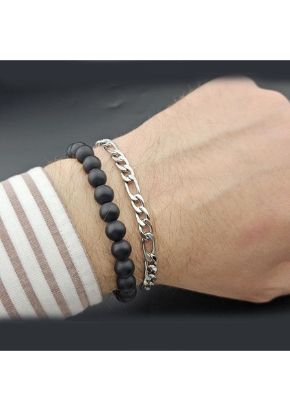 Kuka Oniks ve Çelik 2'li Bileklik Seti modelleri