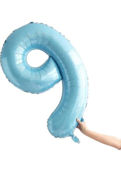34 inç 9 Açık Mavi Renk Rakam Folyo Balon