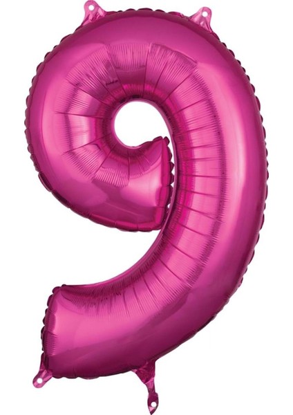 34 inç 9 Pembe Renk Rakam Folyo Balon