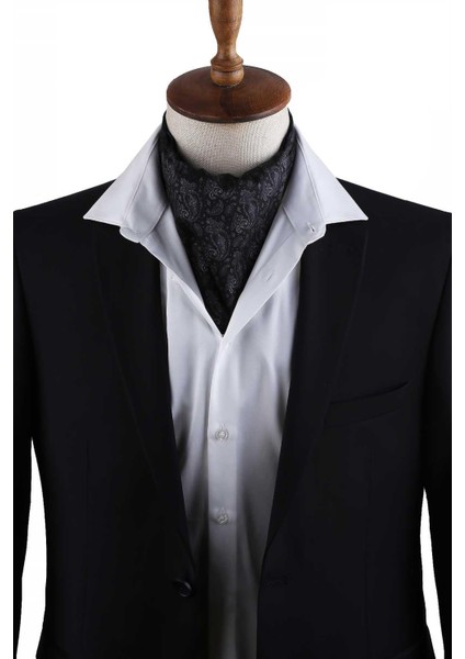 Siyah - Füme Şal Desen Erkek Fular K593