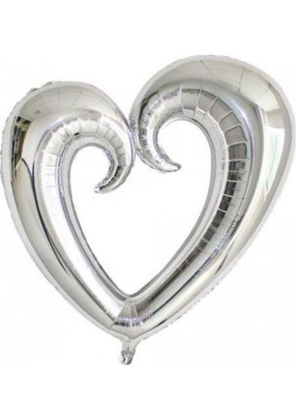 Ortası Boş Gümüş Kalp Folyo Balon 90 Cm