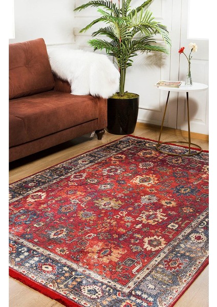 Klasik Kırmızı Dijital Baskılı Makinede Yıkanabilir Kaymaz Taban Saçaklı Halı Hk047 fırsatları