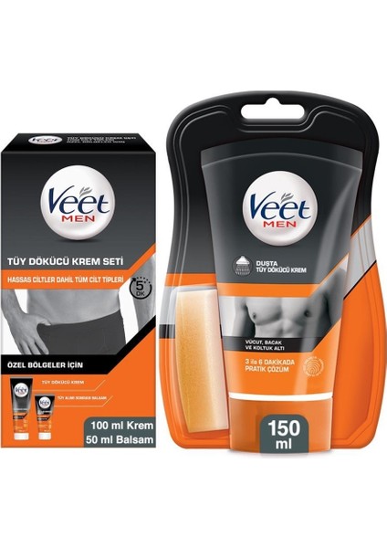 Veet Men Özel Bölgeler İçin Tüy Dökücü Krem Seti 100&50 ml + Duşta Tüy Dökücü Krem 150ml