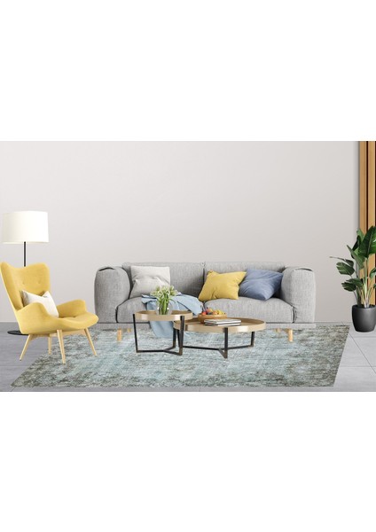 Klasik Turkuaz Dijital Baskılı Makinede Yıkanabilir Kaymaz Taban Saçaklı Halı Hk019 modelleri