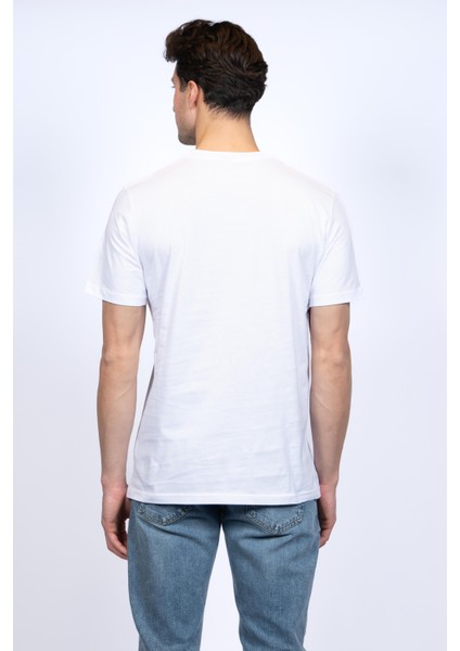 Hscstore Erkek Bisiklet Yakalı Basic Beyaz Tişört - 8400 modelleri