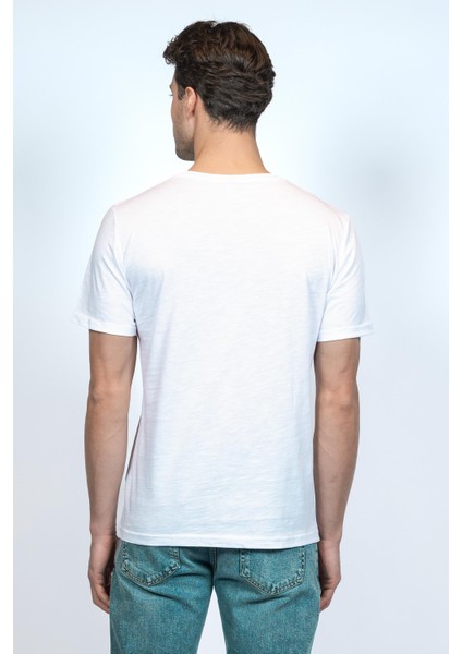 Hscstore Erkek Bisiklet Yakalı Basic Beyaz Tişört - 8409