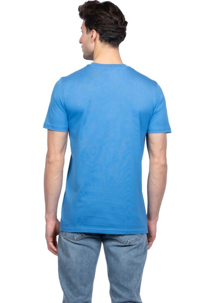 Erkek Bisiklet Yakalı Basic Mavi Tişört 8400 modelleri