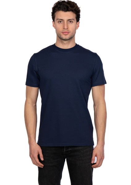 Erkek Bisiklet Yakalı Basic Indigo Tişört 8402