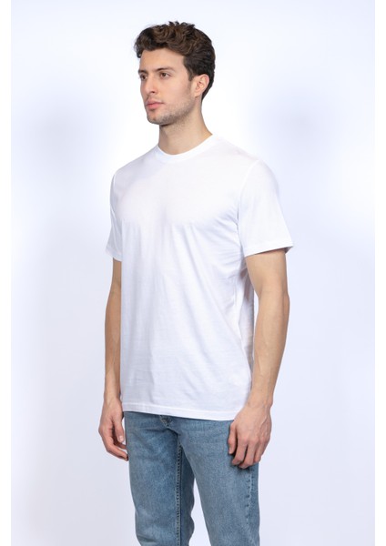 Hscstore Erkek Bisiklet Yakalı Basic Beyaz Tişört - 8400 fiyatları