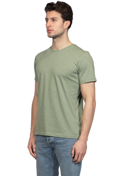 Erkek Bisiklet Yakalı Basic Elma Yeşili Tişört 8409