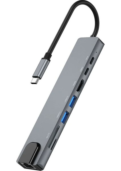 Notebook Macbook Type-C Görüntü Aktarıcı 8in1 Ethernet Sd USB HDMI Çevirici Hub Hdtv FC386