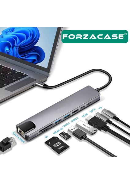 Notebook Macbook Type-C Görüntü Aktarıcı 8in1 Ethernet Sd USB HDMI Çevirici Hub Hdtv FC386 indirimleri