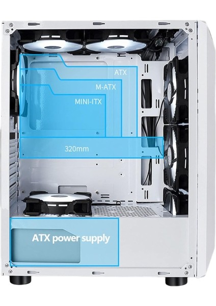 Beyaz Ice Drill 4 Rgb Fanlı Mesh Panel Atx Pc Gaming Bilgisayar Oyuncu Kasası