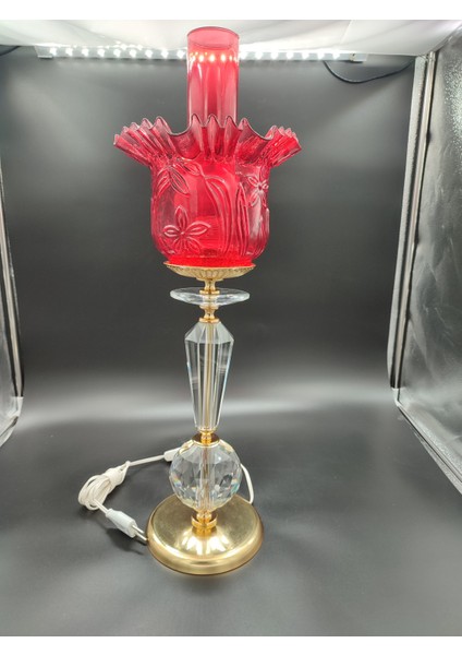 Kıvırcık Cam Başlıklı Gold Abajur.kırmızı. fiyatları
