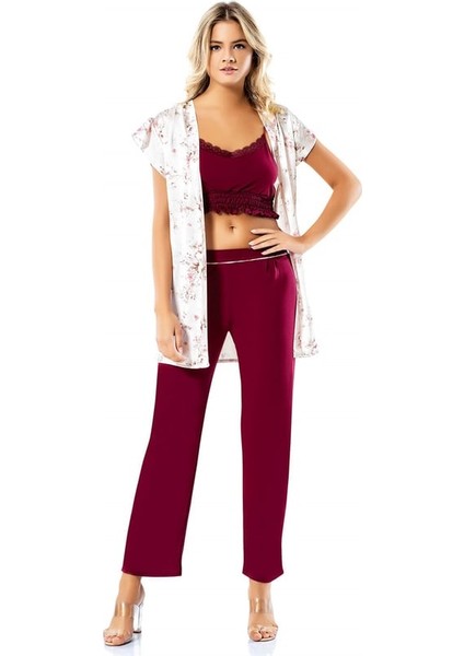 Kadın Bordo 3'lü Pijama Takımı