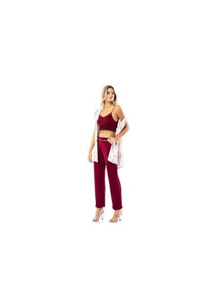 Kadın Bordo 3'lü Pijama Takımı