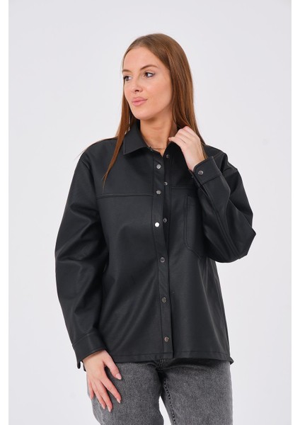 Hscstore Kadın Çıtçıt Kapamalı Siyah Ceket - Lız