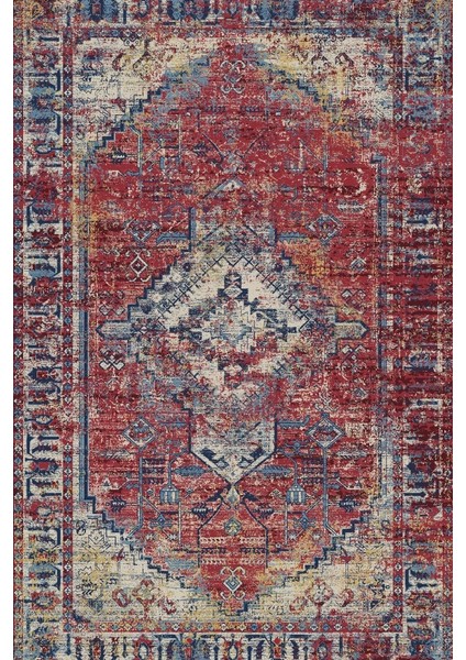 Klasik Kırmızı Dijital Baskılı Makinede Yıkanabilir Kaymaz Taban Saçaklı Halı Hk002