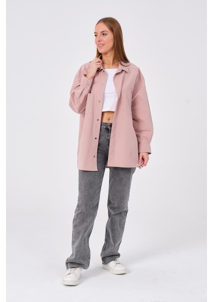 Hscstore Kadın Cep Detaylı Çıtçıt Kapamalı Pudra Gömlek - Ayzer modelleri