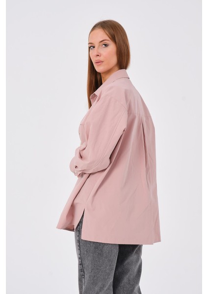 Hscstore Kadın Cep Detaylı Çıtçıt Kapamalı Pudra Gömlek - Ayzer fırsatları