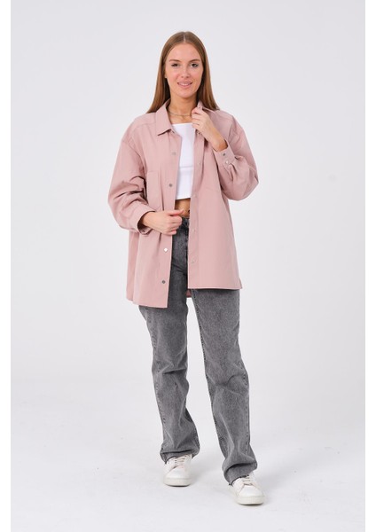 Hscstore Kadın Cep Detaylı Çıtçıt Kapamalı Pudra Gömlek - Ayzer indirimleri