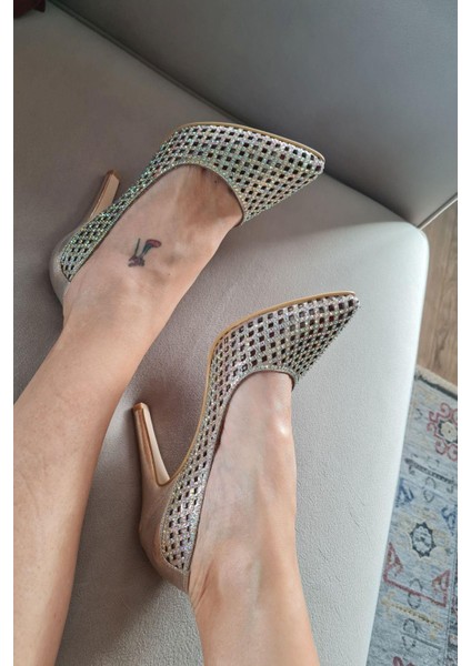 135 5399 Topukla Kadın Taşlı Ince Topuklu Stiletto Abiye Ayakkabı