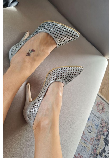 135 5399 Topukla Kadın Taşlı Ince Topuklu Stiletto Abiye Ayakkabı