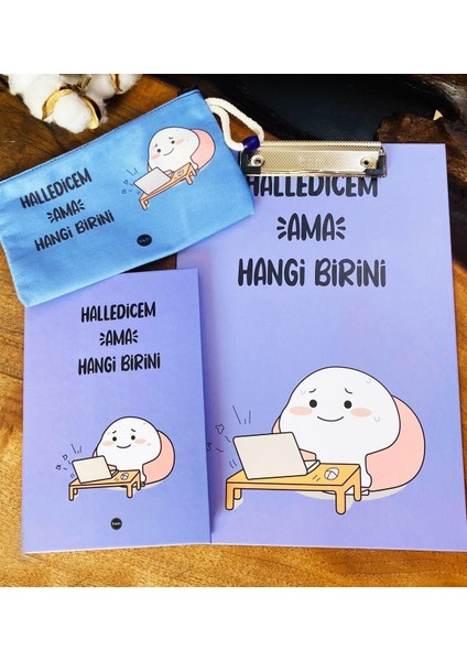 Halledicem Ama Hangi Birini Tasarımlı Kırtasiye Seti ve Külah 6lı Fosforlu Kalem