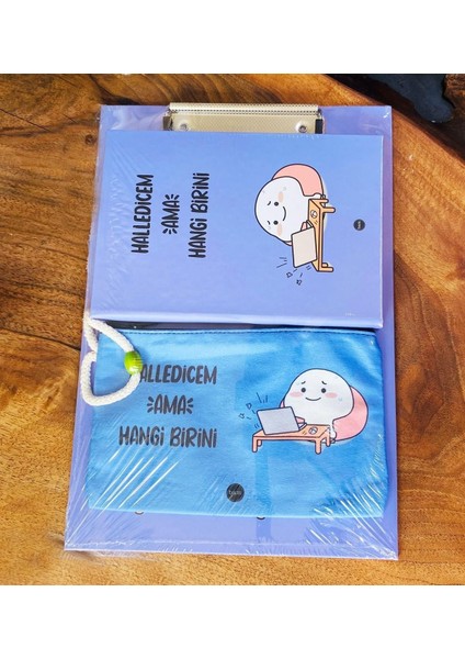 Halledicem Ama Hangi Birini Tasarımlı Kırtasiye Seti ve Külah 6lı Fosforlu Kalem