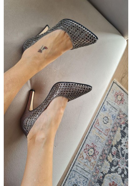 135 5399 Topukla Kadın Taşlı Ince Topuklu Stiletto Abiye Ayakkabı