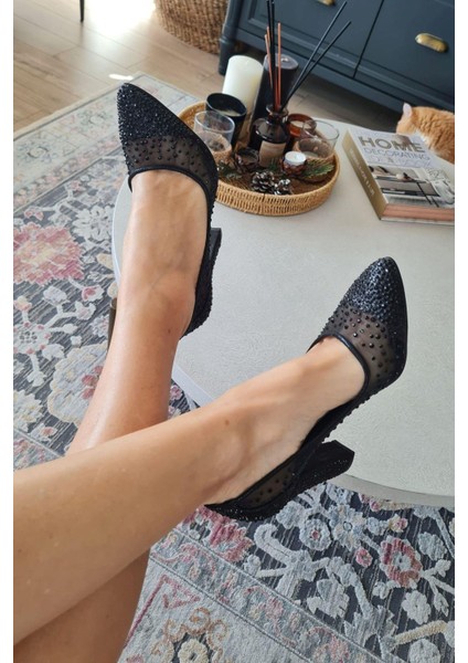 135 55335 Topukla Kadın Kalın Topuklu Tül Taşlı Abiye Ayakkabı fırsatları