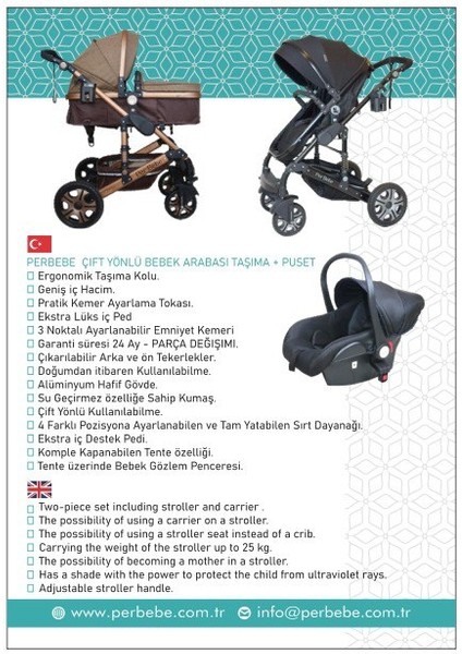 Siyah Çift Yönlü Bebek Arabası Taşıma + Puset