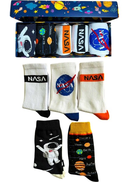 Socks And More Uzay Desenli 5'li Çorap Kutusu Unisex Renkli