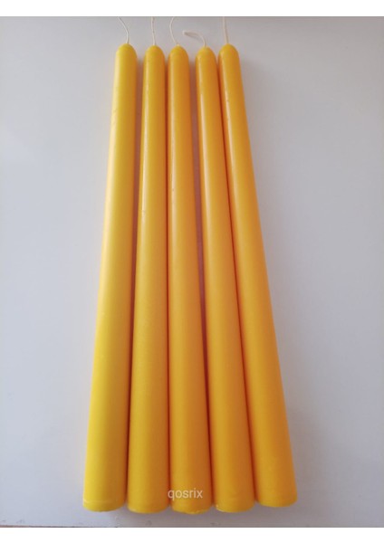 5'li Sarı Şamdan Mumu 1. Kalite Doğal Kokulu Uzun Çubuk Konik Mum