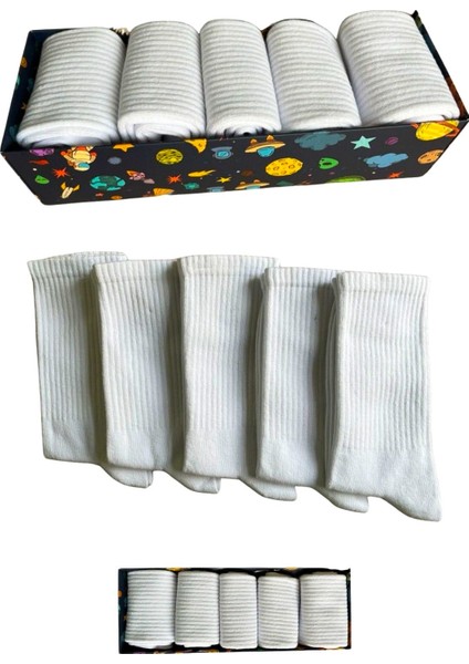 Socks And More Beyaz 5'li Çorap Kutusu Soket Uzun Unisex Renkli