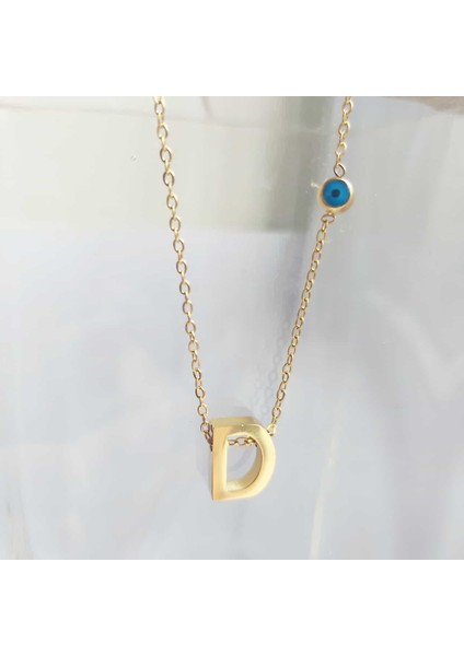 Çelik Nazar Boncuklu D Harfi Kolye